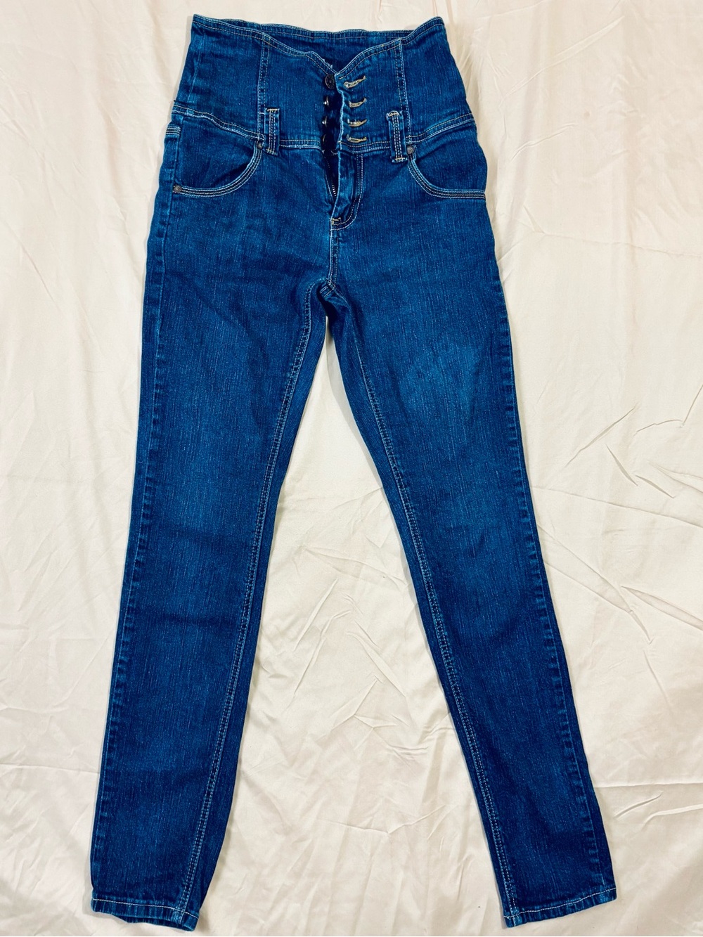 Vanilla Star High Waist Corset Jeans Size 7 Exposed Button Fly Stretch Y2K